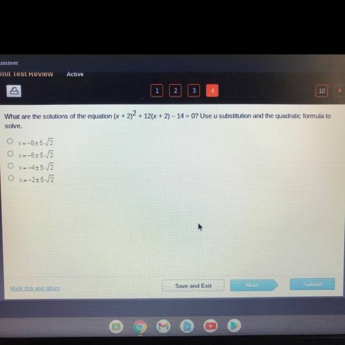 What are the solutions of the equation (x + 2)2 + 12(x + 2) – 14 = 0? Use u substitution and the qu