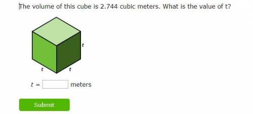 The volume of this cube is 2.744 cubic meters. What is the value of t?