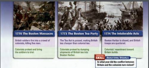 Using the timeline below, summarize IN YOUR OWN WORDS two (2) British Actions and Colonists reactio