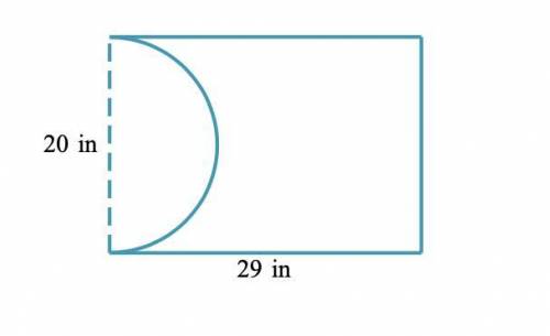 A rectangular paperboard measuring 29in long and 20in wide has a semicircle cut out of it, as show