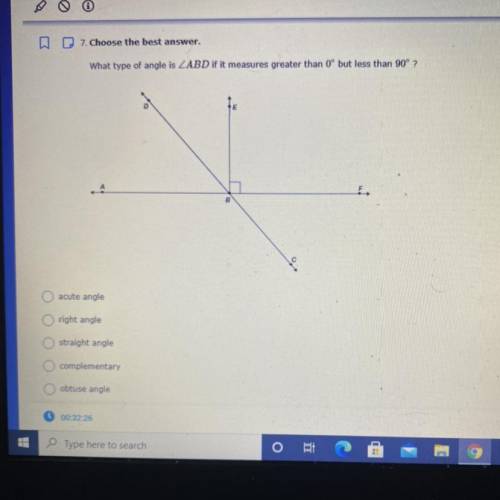 What type of angle is < ABD if it measures greater than 0 but less than 90?
