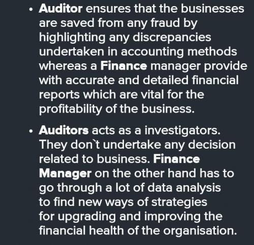 Show different between accountant auditor and Finance manager in four point?​