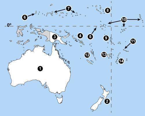 On the map of Oceania, number 1 is referring to which of the following countries?

A. Papua New Gu