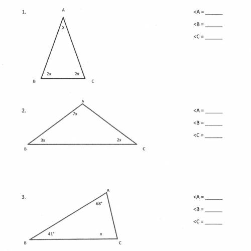 Find all the angles in each of the following triangles (image
attached)