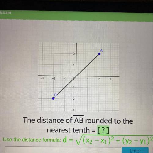 A

2.
-1
-3
-2.
-1
2
3
-1
-2.
The distance of AB rounded to the
nearest tenth = [?]
Use the distan