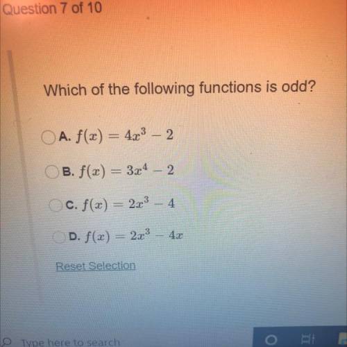 Which of the following functions is odd?
PLZ HELP URGENT