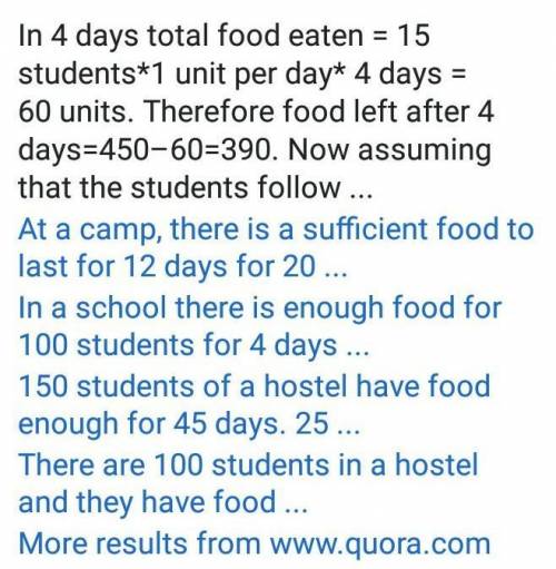 At a school camp there is enough food for 150 students for 5 days.

a How long would the food last