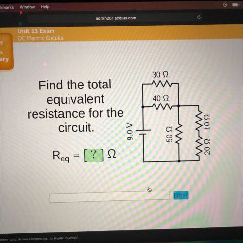 URGENT 
Find the total
equivalent
resistance for the
circuit.