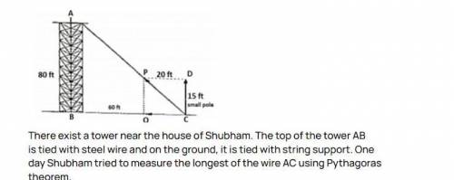 A=1n the figure, the length of wire AC is (take BC= 60ft) 
b=What is the length of the wire PC