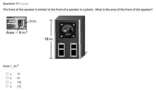 The front of the speaker is similar to the front of a speaker in a photo. What is the area of the f