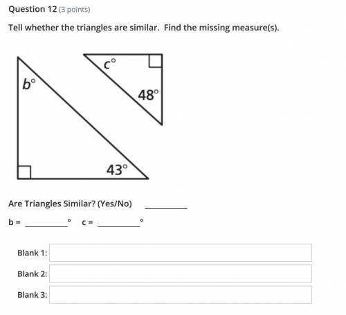 Tell whether the triangles are similar. Find the missing measure(s).