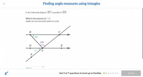 Middle SchoolWhat is the measure of ∠x ?Angles are not necessarily drawn to scale.