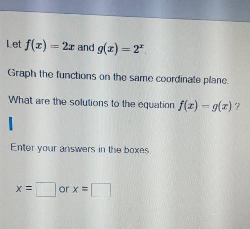 Helpppp.. Let f(x) = 2x and g(x) = 24 Graph the functions on the same coordinate plane. What are th
