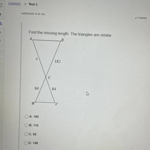 Find the missing length. The triangles are similar.