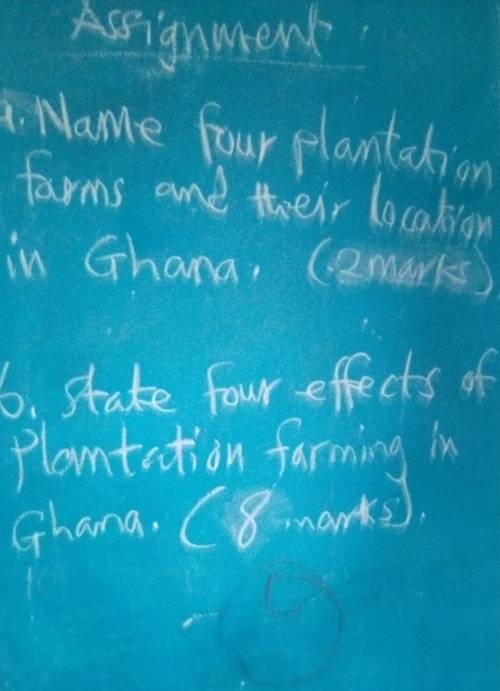 Name four plantation farms and their location in Ghana.​