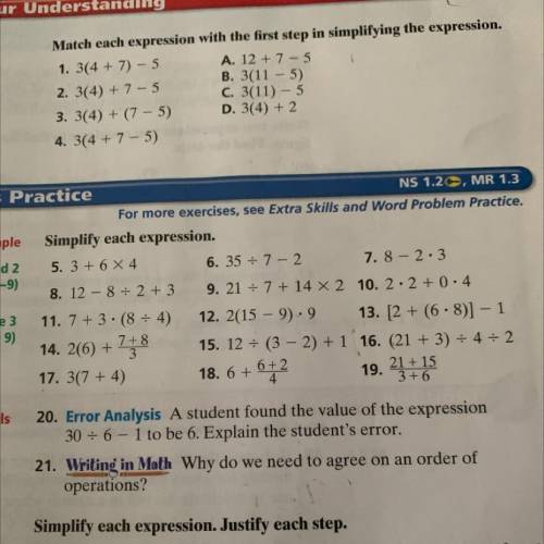 20. Error Analysis A student found the value of the expression

30 = 6 - 1 to be 6. Explain the st