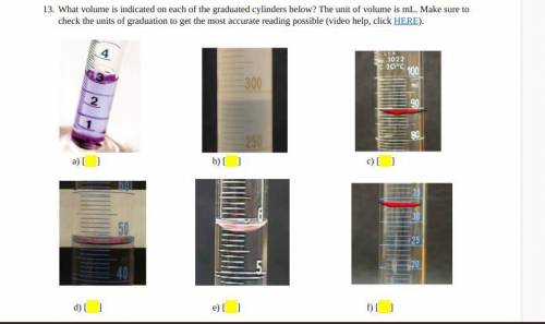 Plss help :(((

What volume is indicated on each of the graduated cylinders below? The unit of vol