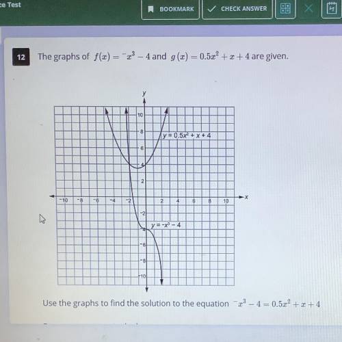 Use the graph to find the solution to the equation -x^3 - 4 = 0.5x^2 + x + 4