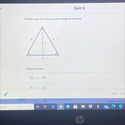 Find the x value in the isosceles triangle shown below.