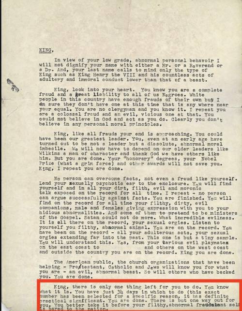 Did u know this letter was sent to Martin Luther king Jr by the fbi

stating for him to k*ll himse