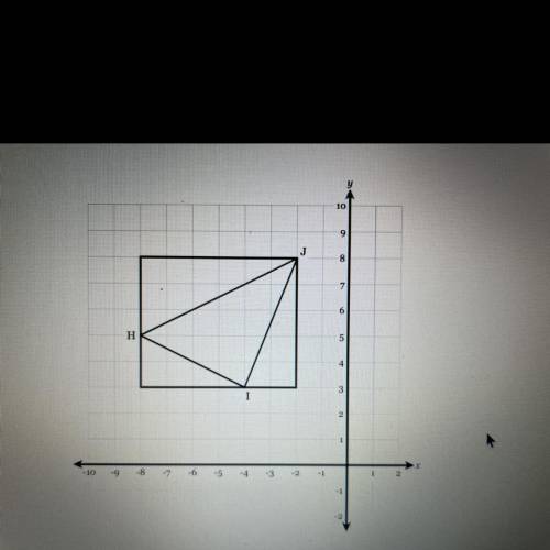 Triangle HIJ, with vertices H(-8,5), I(-4,3), J(-2,8), is drawn inside a rectangle below. what is t