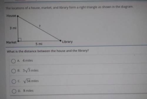 The locations of a house, market, and library from a right triangle as shown in the diagram

Pleas