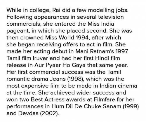Show a passage about actress Aishwarya Rai​