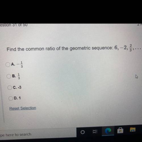 Find the common ratio of the geometric sequence: 6, -2,2/3