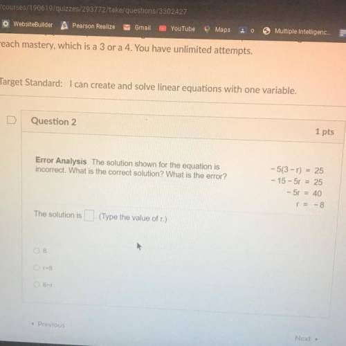 Error Analysis The solution shown for the equation is

incorrect. What is the correct solution? Wh