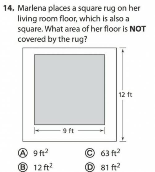 marlena places a square rug on living room floor, which is also a square. what area of her floor is