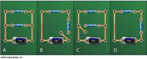 Examine the following circuit diagrams. In which diagram will current flow through one resistor?