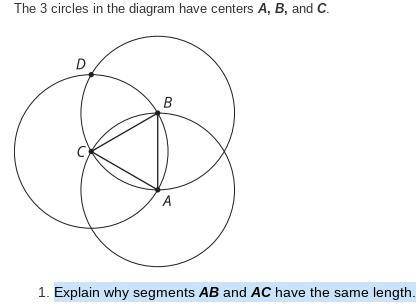 Giving out bonus points if you answer this!
Explain why segments AB and AC have the same length.