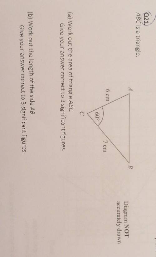Pls help me

Work out the area of ABC-Answer to 3 sfWork out length of side AB-Answer to 3sf​