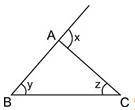 Which relationship is always correct for the angles x, y, and z of triangle ABC?

x + z = y
y + z