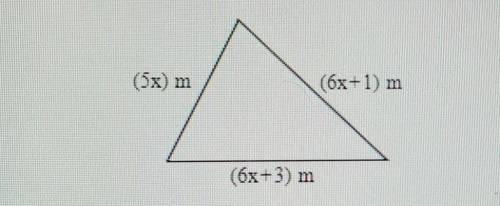 The perimeter of the triangle shown to the right is 140 meters. Find the length of each side meters