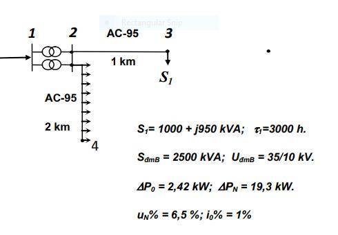 Cho sơ đồ lưới như hình bên. Biết điện áp

định mức của trạm biến áp là 35/10 kV. 
Toàn bộ đường d