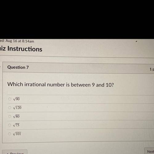 Which irrational number is between 9 and 10?