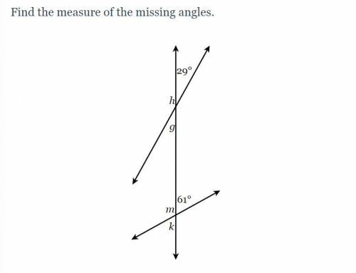 Find the measures of the missing angles g, h, k, and m
