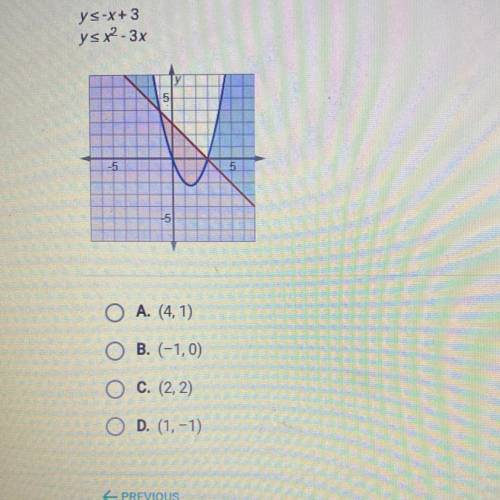 Select the point that is a solution to the system of inequalities.
ys-X+3
ys x2-3x