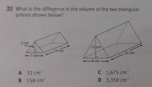 What is the difference in the volume of the two triangular prisms shown below​