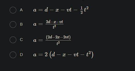 Which equation shows d=x + vt + 12at^2 written in terms of a?
