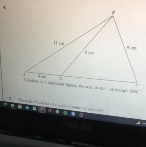 The area of bdc in 3 significant figures please help asap