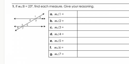 If m<8= 23° find each measure.