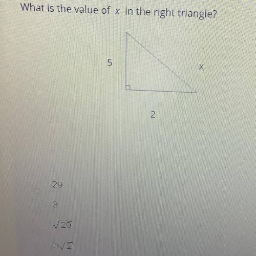 What is the value of x in the right triangle?