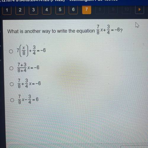 What is another way to write the equation 7/8 x + 3/4=-6 ?