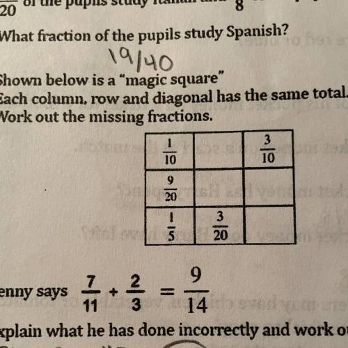 HELP WILL MARK AS BRAINLIEST!!! 
MAGIC SQUARE HELP PLEASE