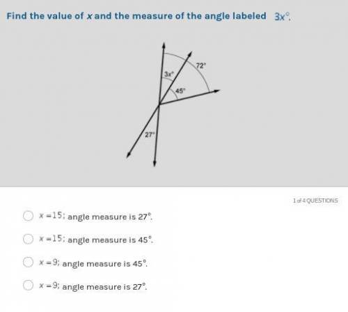 Find the value of x and the angle labeled 3x