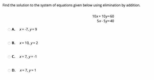 Find the solution to the system of equations given below using elimination by addition.

Could I p