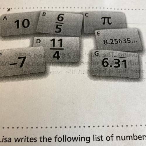 9. A teacher places seven cards, lettered A-G, on

a table. Which cards show irrational
numbers?