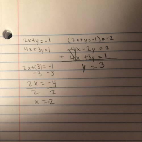 2x+y=-1 
4x+3y=1
help
